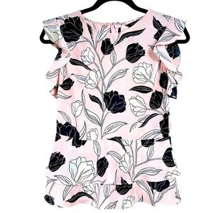 Banana Republic ruffle sleeve floral blouse, Size 2, pink, Feminine Office